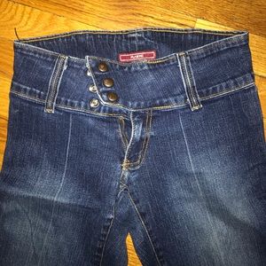 Vintage plastic bell bottom jeans